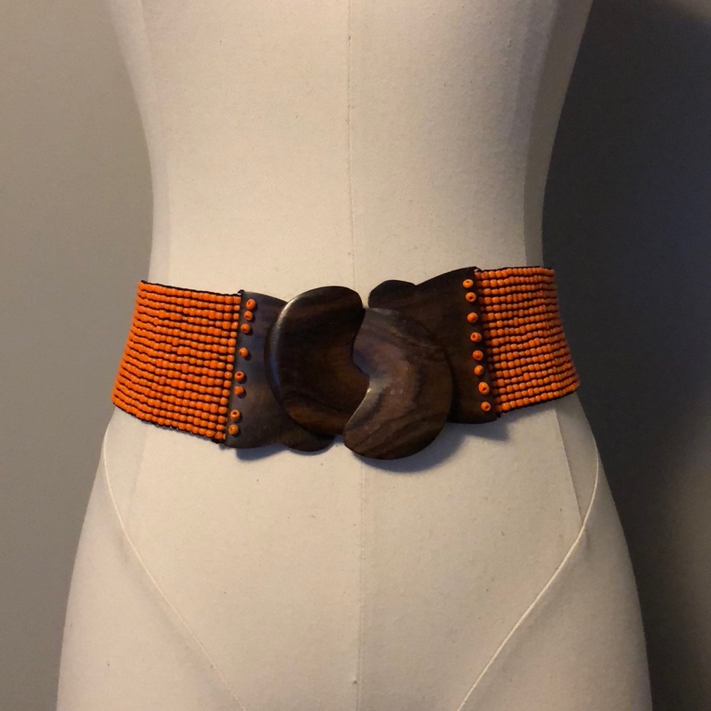 Anthropologie orange beaded stretch belt